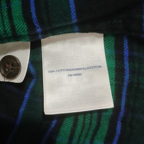 Lands' End Med Green/Blue Plaid Long-Sleeved Flannel 100% Cotton Easy Care - Picture 12 of 12
